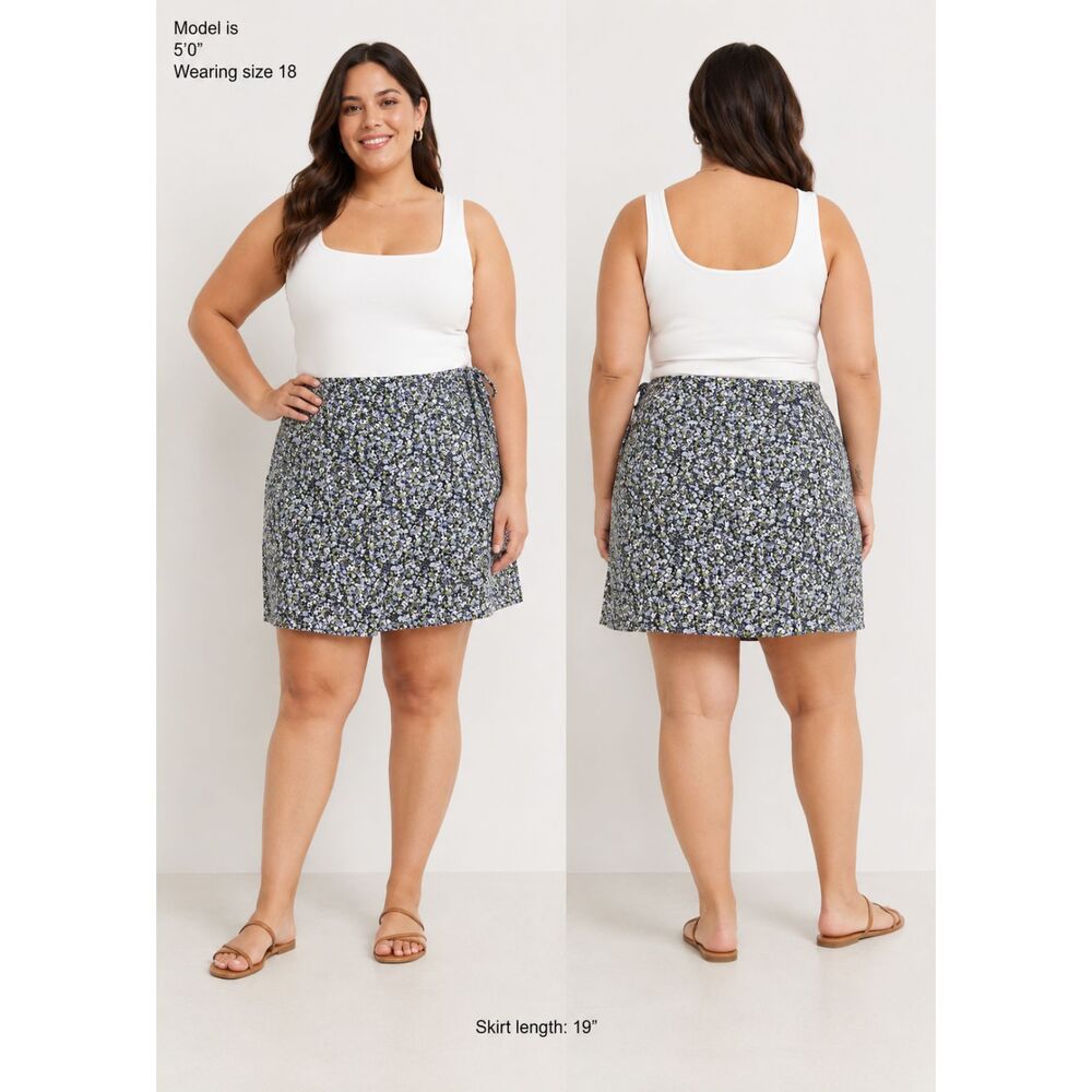 NEW Style & Co. Cotton Skirt over shorts size 18 Navy Ditzy Floral print